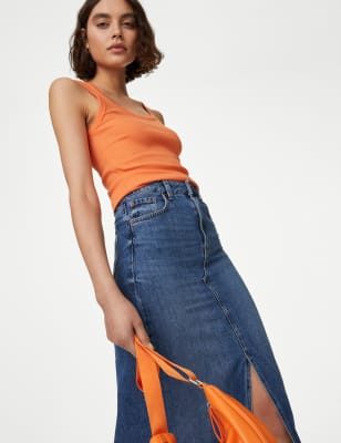 

M&S Collection Top de algodón ajustado acanaladoWomens - Orange, Orange