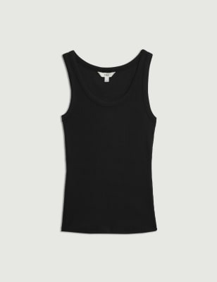 

Womens M&S Collection Cotton Rich Ribbed Slim Fit Vest Top - Black, Black