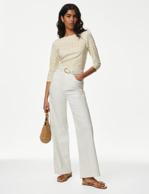 

M&S Collection Top ajustado con cuello barco estampado 100% algodónWomens - Green Mix, Green Mix
