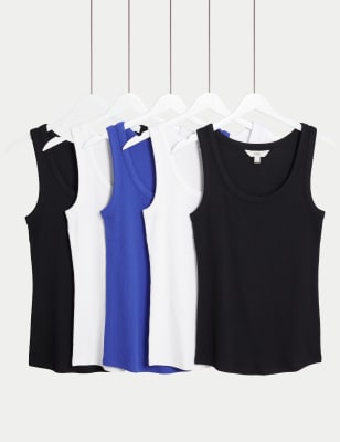 

M&S Collection Pack de 5 camisetas de algodón de escote abiertoWomens - Blue/Black, Blue/Black