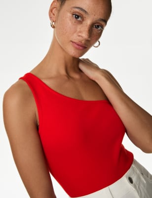 

Womens M&S Collection Cotton Rich One Shoulder Vest - Poppy, Poppy