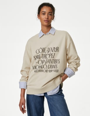 

Womens M&S Collection Pure Cotton Graphic Sweatshirt - Natural Mix, Natural Mix