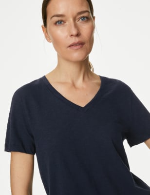 

Womens M&S Collection Pure Cotton Everyday Fit T-Shirt - Navy, Navy