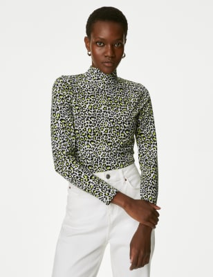 

Womens M&S Collection Cotton Rich Printed Slim Fit Top - Lime Mix, Lime Mix