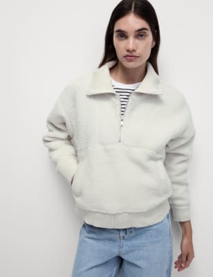 

Womens M&S Collection Borg Textured Half Zip Sweatshirt - Light Natural, Light Natural