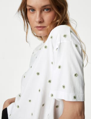

M&S Collection Camiseta 100% algodón con bordadoWomens - Green Mix, Green Mix