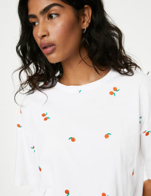 

M&S Collection Camiseta 100% algodón con bordadoWomens - Orange Mix, Orange Mix