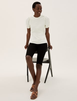 

Womens M&S Collection Kurzarmoberteil aus reiner Baumwolle mit Strukturmuster - Ivory, Ivory