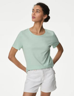 

Womens M&S Collection Pure Cotton Essential Fit T-Shirt - Mint, Mint