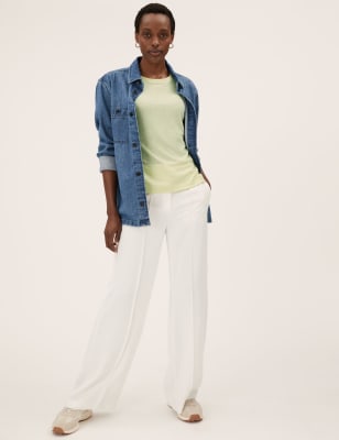 

Marks & Spencer Linen Rich Crew Neck T-Shirt (FEMALE, LIGHT CITRUS, 12)