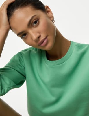 

Womens M&S Collection Sweatshirt mit rundem Ausschnitt und hohem Baumwollanteil - Leaf, Leaf