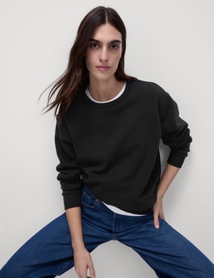 

Womens M&S Collection Cotton Rich Crew Neck Sweatshirt - Black, Black