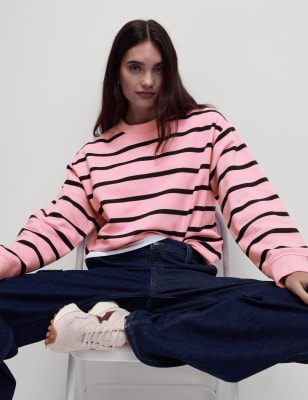 

Womens M&S Collection Cotton Rich Striped Crew Neck Sweatshirt - Pink Mix, Pink Mix