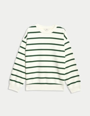 

M&S Collection Sudadera de algodón de rayas con escote cerradoWomens - Dark Green Mix, Dark Green Mix