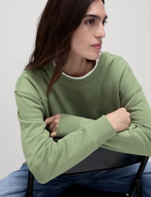 

Womens M&S Collection Cotton Rich Crew Neck Longline Sweatshirt - Bright Sage, Bright Sage