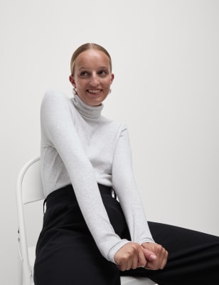 

Womens M&S Collection Schmal geschnittenes Oberteil mit hohem Baumwollanteil und Rippenmuster - Grey Marl, Grey Marl
