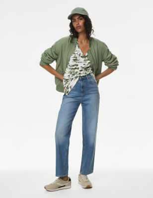 

Womens M&S Collection Cotton Rich V-Neck Printed Longline T-Shirt - Light Green Mix, Light Green Mix