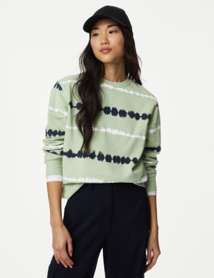 

Womens M&S Collection Pure Cotton Printed Sweatshirt - Light Green Mix, Light Green Mix