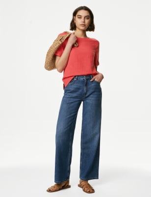

Womens M&S Collection Pure Cotton Double Cloth T-Shirt - Light Cranberry, Light Cranberry