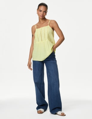 

Womens M&S Collection Cotton Blend Embroidered Square Neck Cami Top - Light Citrus, Light Citrus