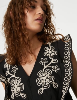

M&S Collection Blusa de manga acampanada con bordado 100% algodónWomens - Black, Black