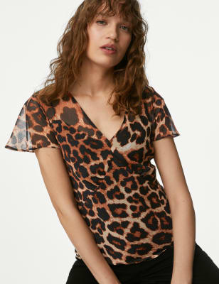 

Womens M&S Collection Animal Print V-Neck Top - Brown Mix, Brown Mix