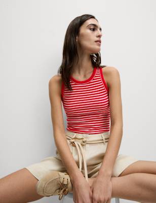 

Womens M&S Collection Cotton Rich Striped Secret Support Vest, Red Mix