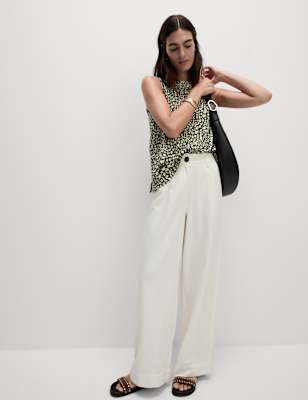 

Womens M&S Collection Cotton Rich Printed Relaxed Vest, Black Mix