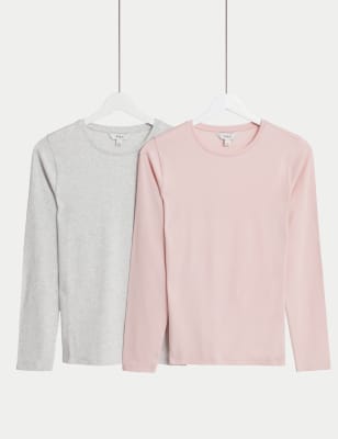 

M&S Collection Pack de 2 tops ajustados de algodónWomens - Pink Mix, Pink Mix