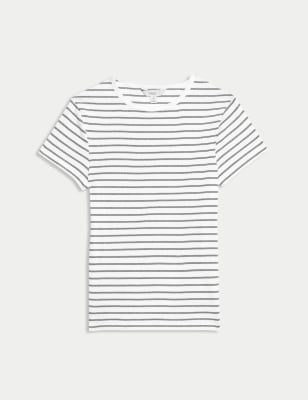 

Womens M&S Collection Cotton Rich Striped Ribbed T-Shirt - White Mix, White Mix