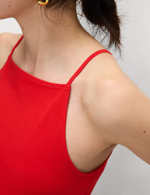 

Womens M&S Collection Cotton Rich Racer Neck Vest, Tomato