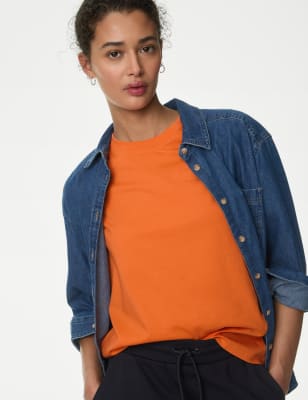 

Womens M&S Collection Alltagstaugliches T-Shirt aus reiner Baumwolle - Orange, Orange