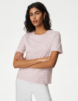 

M&S Collection Camiseta 100% algodón de rayas Everyday FitWomens - Pink Mix, Pink Mix