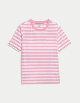 

Womens M&S Collection Alltagstaugliches T-Shirt aus reiner Baumwolle mit Streifenmuster - Light Pink Mix, Light Pink Mix