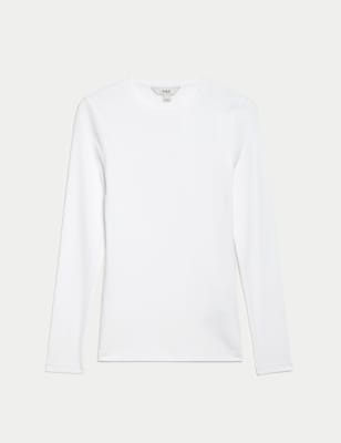 

Womens M&S Collection Cotton Rich Ribbed Top - Soft White, Soft White