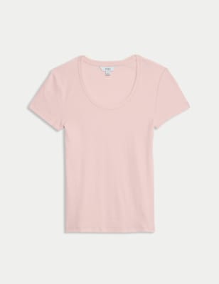 

Womens M&S Collection Cotton Rich Scoop Neck T-Shirt - Pink Shell, Pink Shell