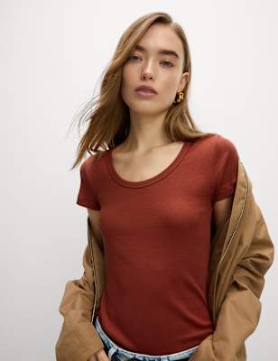

Womens M&S Collection Cotton Rich Scoop Neck T-Shirt, Dark Orange