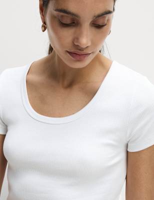 

Womens M&S Collection Cotton Rich Scoop Neck T-Shirt, Soft White