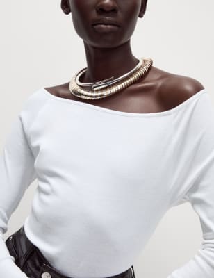 

M&S Collection Top de corte Bardot ajustado 100 % algodónWomens - Soft White, Soft White