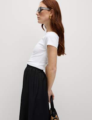 

Womens M&S Collection Pure Cotton Slim Fit Off The Shoulder Top, Soft White