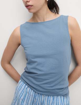 

Womens M&S Collection Cotton Rich Slash Neck Vest Top, Grey Blue