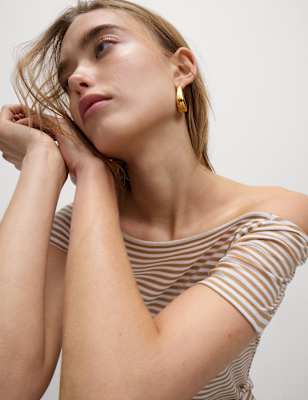

Womens M&S Collection Pure Cotton Striped Off The Shoulder Top, Brown Mix