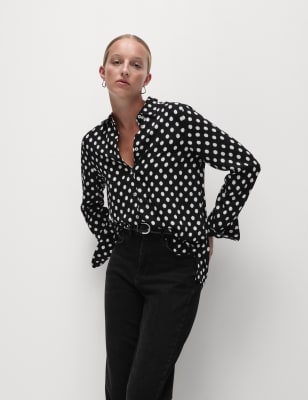 

Womens M&S Collection Printed Collared Button Through Shirt - Black Mix, Black Mix