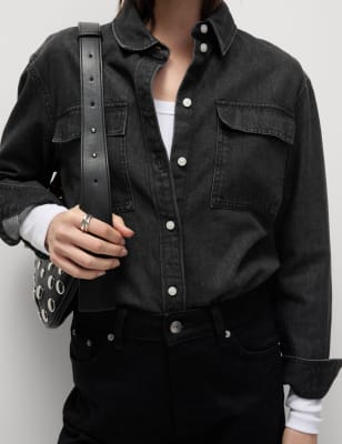 

Womens M&S Collection Cotton Rich Denim Utility Shirt - Black, Black