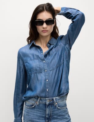 

Womens M&S Collection Pure Lyocell Collared Button Through Shirt - Denim, Denim