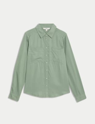 

Womens M&S Collection Pure Lyocell Collared Button Through Shirt - Khaki, Khaki