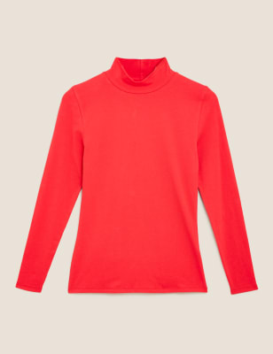 

Womens M&S Collection Cotton Rich Funnel Neck Fitted Top - Bright Red, Bright Red