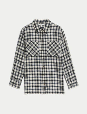 

Womens M&S Collection Pure Cotton Brushed Checked Utility Shirt - Black Mix, Black Mix