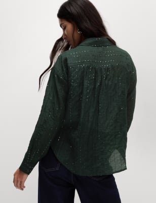 

Womens M&S Collection Lyocell Rich Sequin Collared Shirt - Dark Green, Dark Green