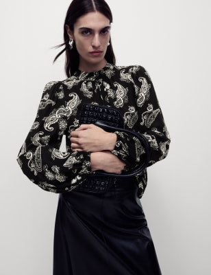 

M&S Collection Blusa estampada de cuello altoWomens - Black Mix, Black Mix